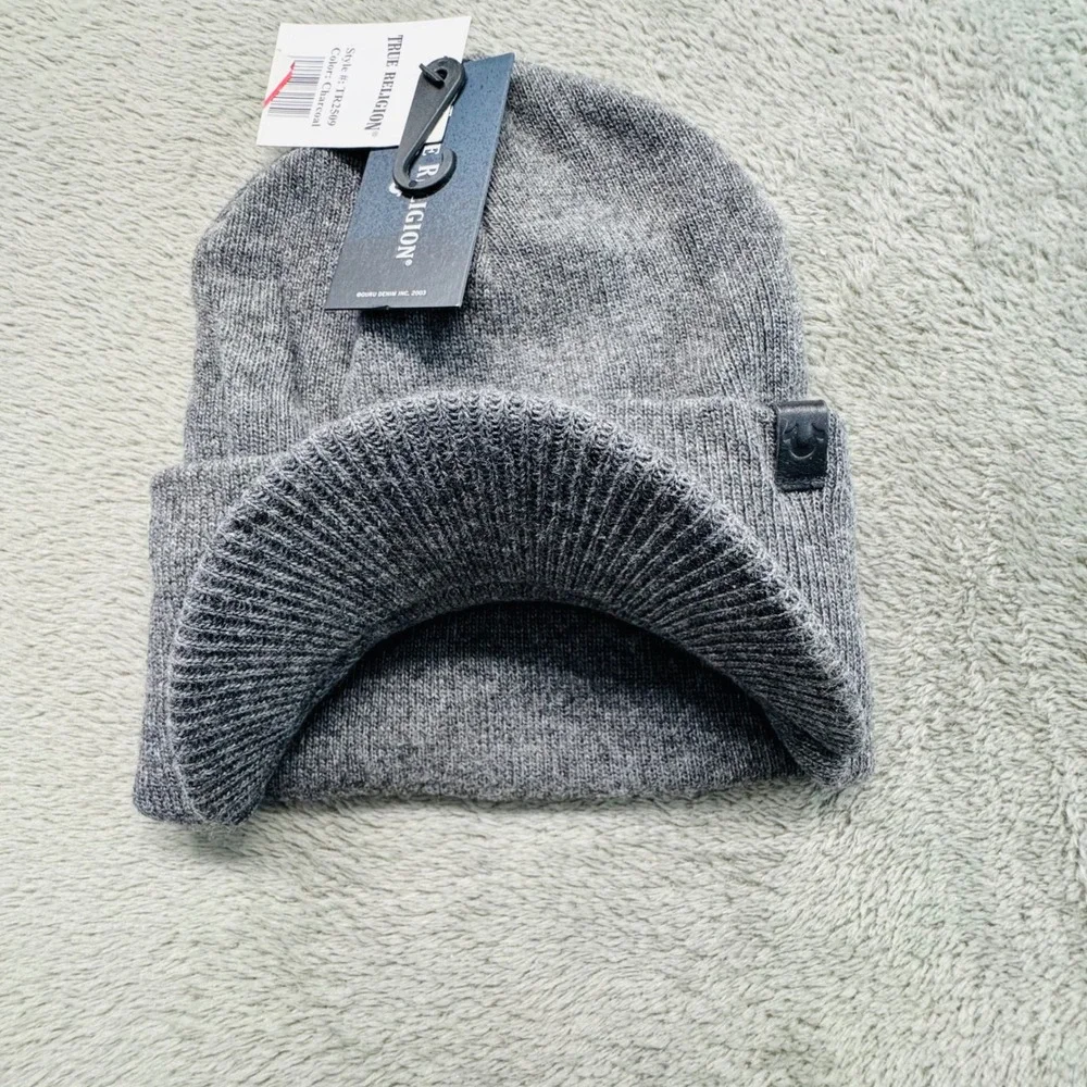 True‎ Religion Mens Charcoal Gray Beanie Hat TR2509 OSFA Ribbed Cuff
